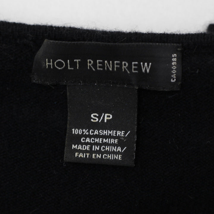 Ladies Holt Renfrew 100% Black Cashmere Sweater Ruffle Detail Chic | Migration_Knitwear & Sweaters - Back Vie | Fashion Rerun