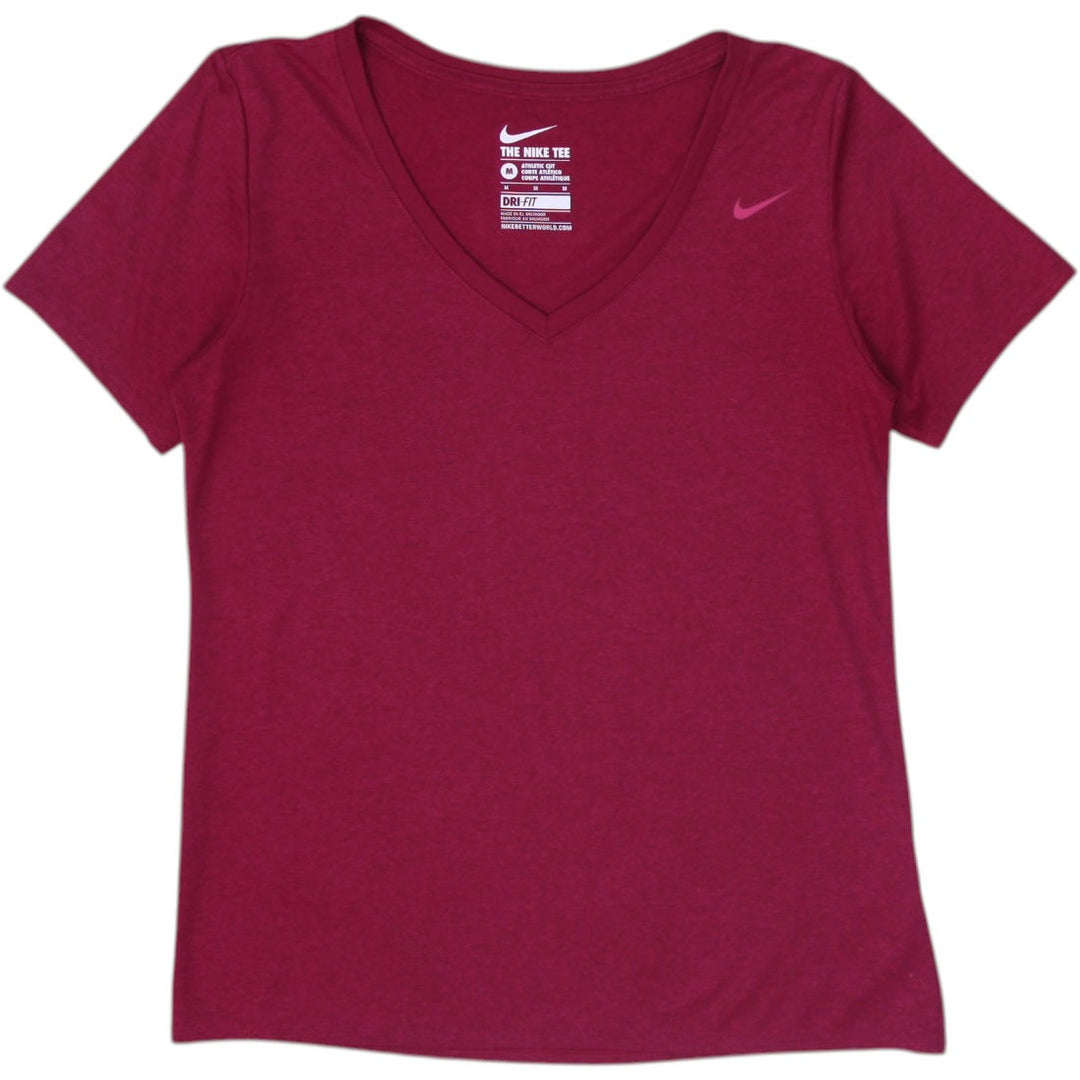 Ladies Nike The Nike Tee Maroon V-Neck Athletic Dri-Fit Activewear Size M