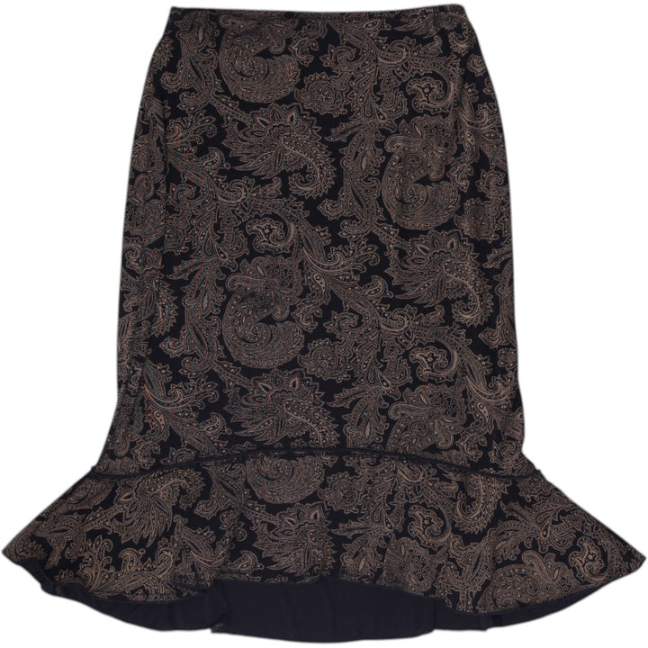 Y2K Ladies Susan Lawrence Paisley Gold Metallic Trumpet Hem Midi Skirt Size S