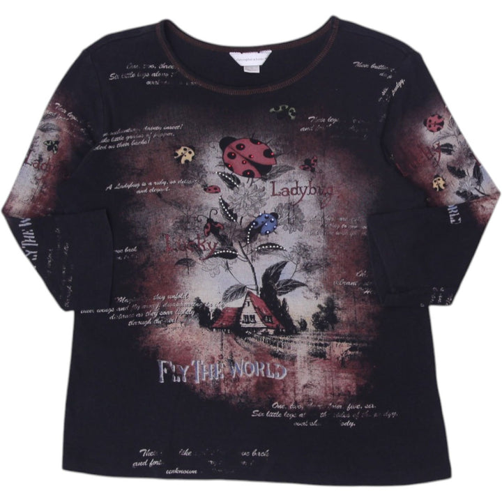 Y2K Ladies Christopher Banks Black Graphic Long Sleeve T-Shirt | Migration_Y2K Tops | Fashion Rerun