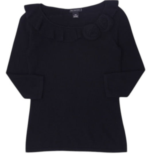 Ladies Holt Renfrew 100% Black Cashmere Sweater Ruffle Detail Chic | Migration_Knitwear & Sweaters | Fashion Rerun