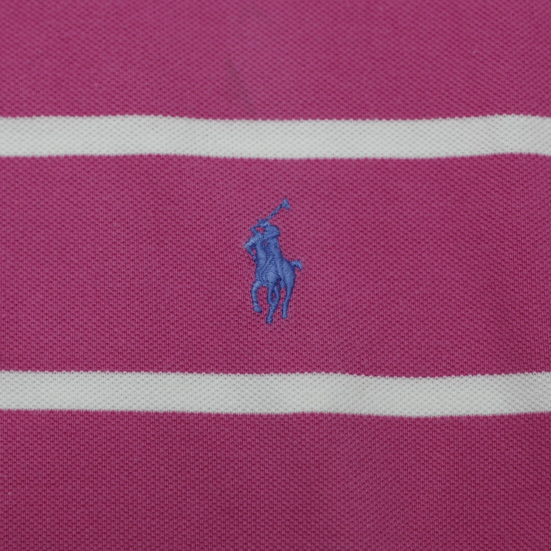 Vintage Mens Polo Ralph Lauren Magenta Pink White Striped Polo T-Shirt Size L