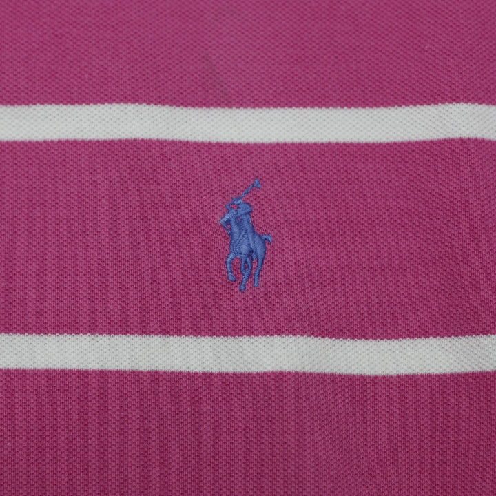 Vintage Mens Polo Ralph Lauren Magenta Pink White Striped Polo T-Shirt Size L