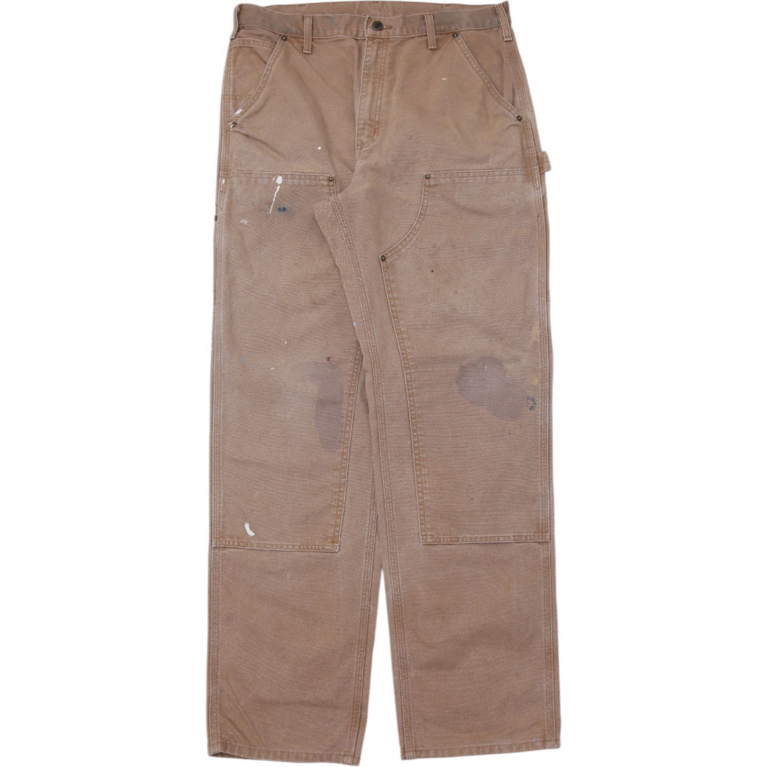 Mens Carhartt B136 Double-Knee Carpenter Pants Distressed Brown Washed Duck