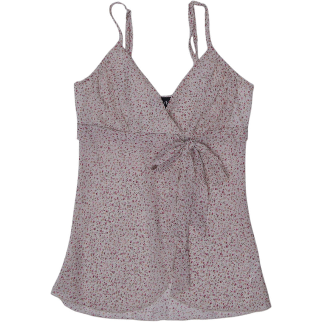 Y2K Ladies A. Byer Ditsy Floral Front-Tie Milkmaid Cami Top Size M