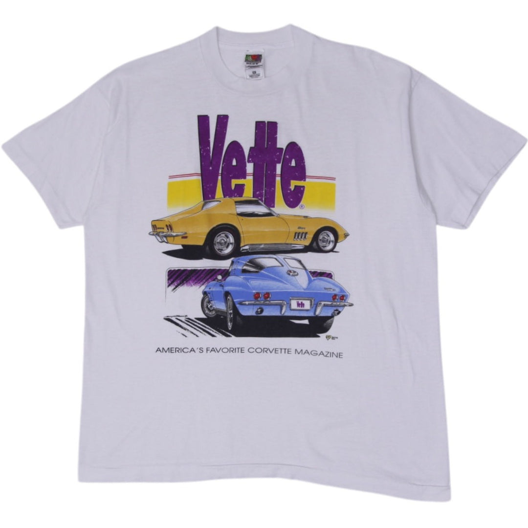 Vintage Mens Fruit of the Loom Corvette T-Shirt White Graphic Cars | Migration_T-Shirts | Fashion Rerun
