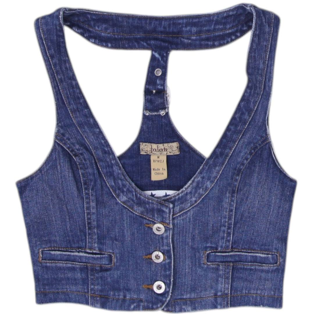 Y2K Ladies Button Front Stylish Blue Denim Vest | Migration_Y2K Tops | Fashion Rerun