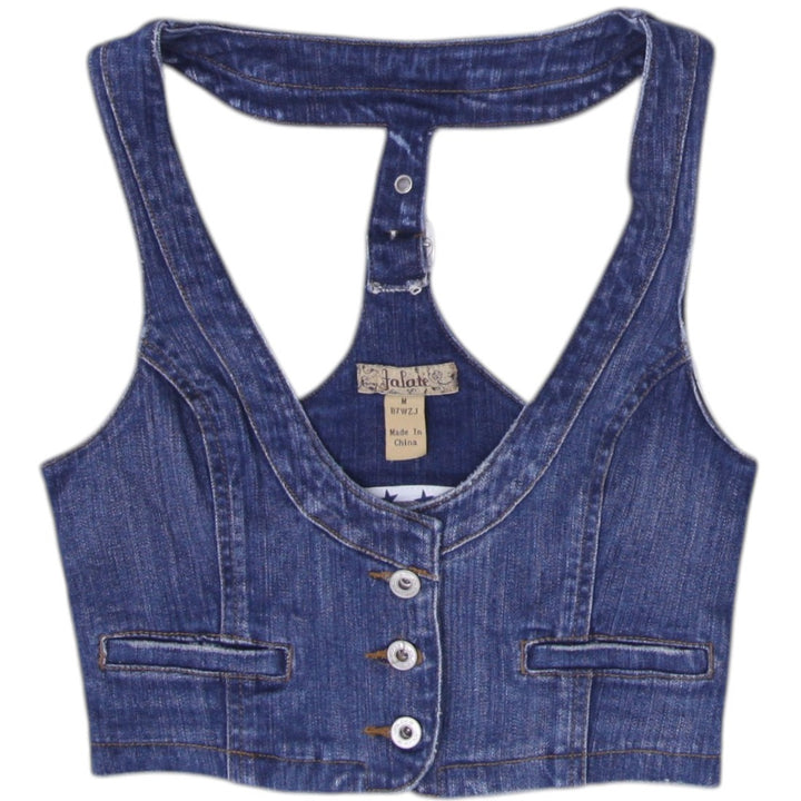 Y2K Ladies Button Front Stylish Blue Denim Vest | Migration_Y2K Tops | Fashion Rerun