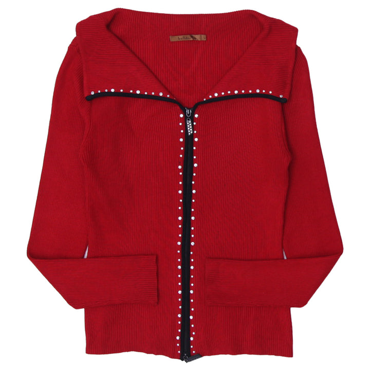 Y2K Ladies Belldini Red Full Zip Long Sleeve Sweater