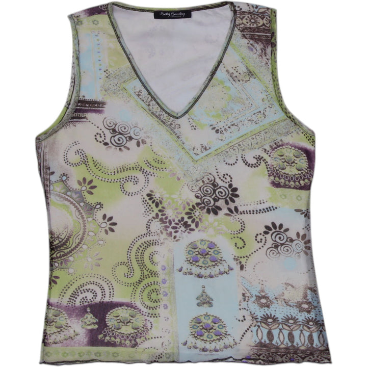 Y2K Ladies Betty Barclay Paisley & Floral Mesh V-Neck Tank Top