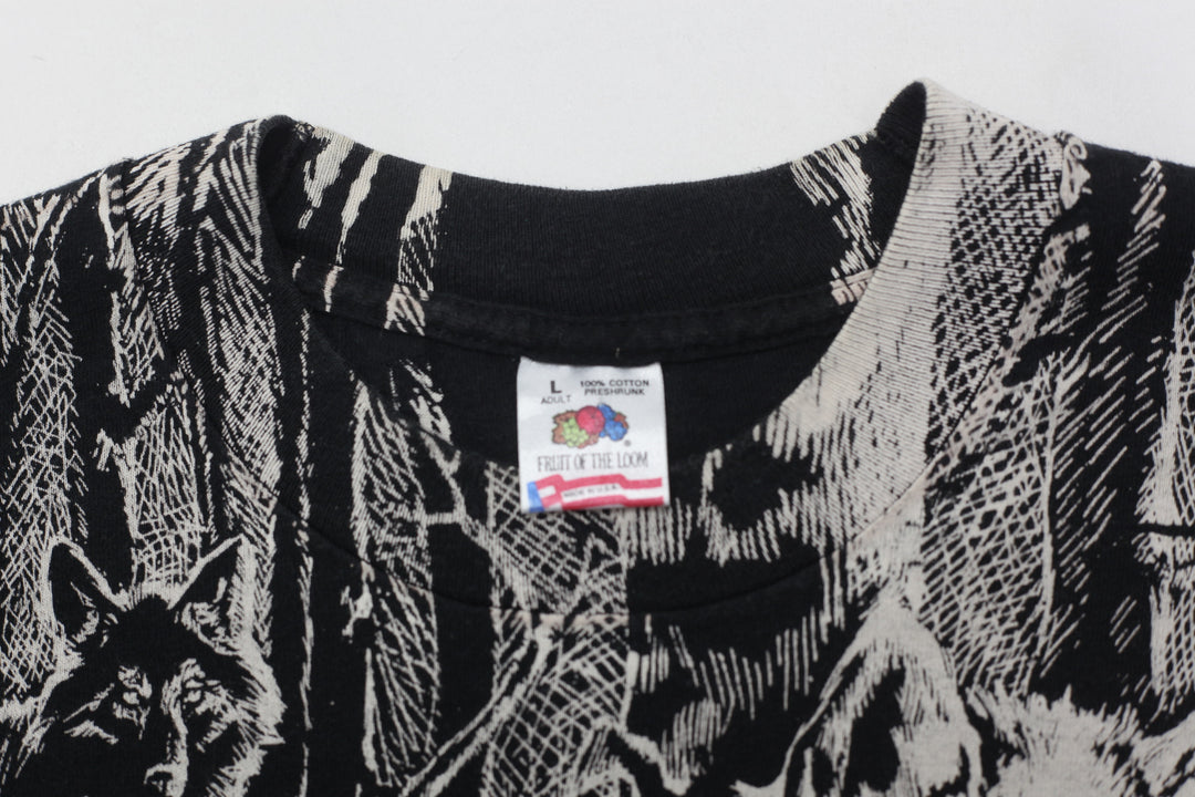 Vintage Wolves AOP T-Shirt Single Stitch Made In USA Fruit of the Loom L