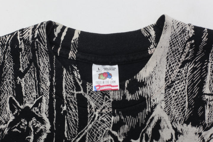 Vintage Wolves AOP T-Shirt Single Stitch Made In USA Fruit of the Loom L