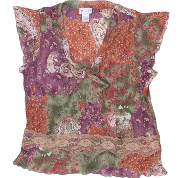 Y2K Ladies Allison Taylor Paisley Patchwork Earth Tone Top Size L