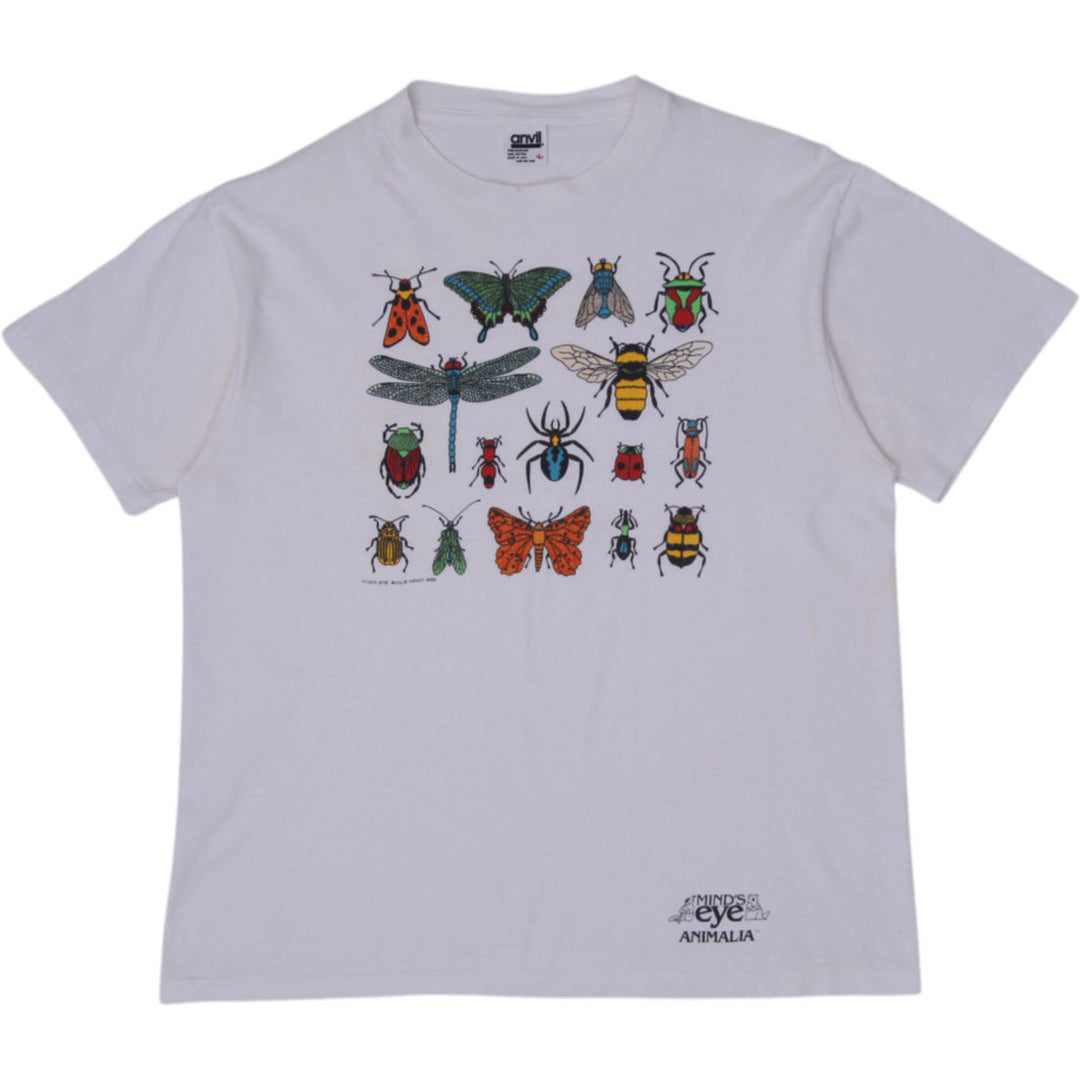 Vintage Mens Anvil T-Shirt White Insect Graphic Cotton