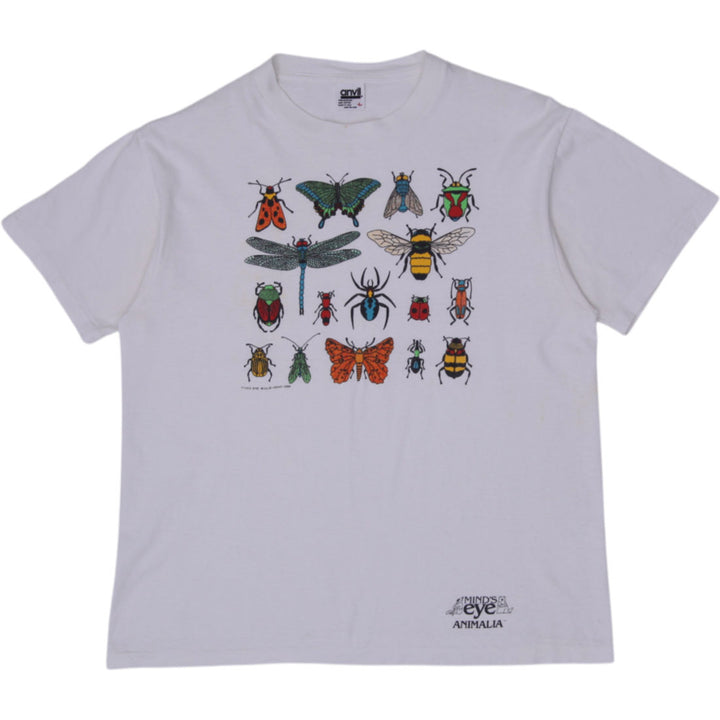 Vintage Mens Anvil T-Shirt White Insect Graphic Cotton