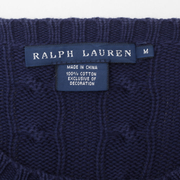 Vintage Ladies Ralph Lauren Navy Cable Knit Pullover Sweater M