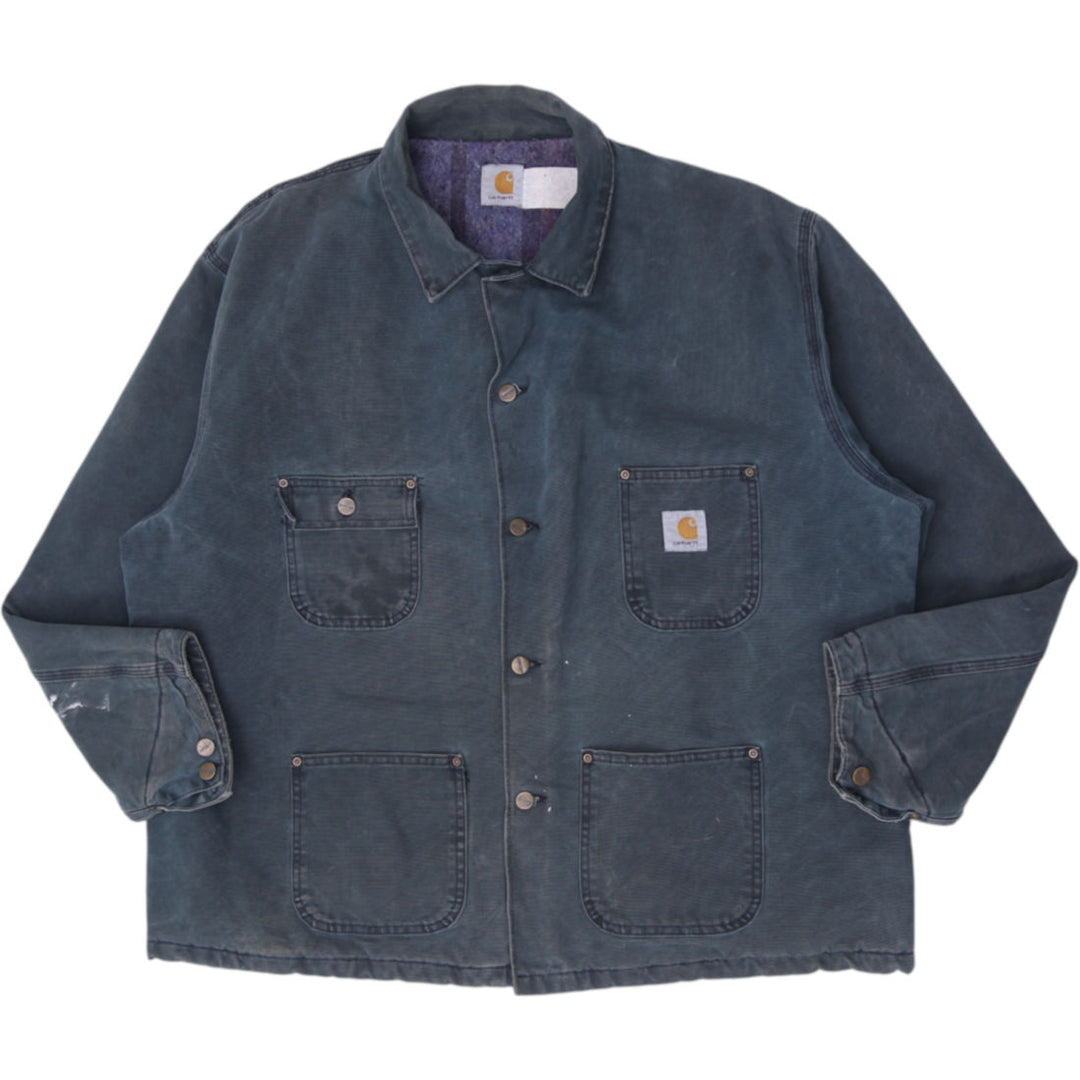 Vintage 90s Carhartt Petrol C02 Blanket Lined Canvas Chore Jacket Made in USA