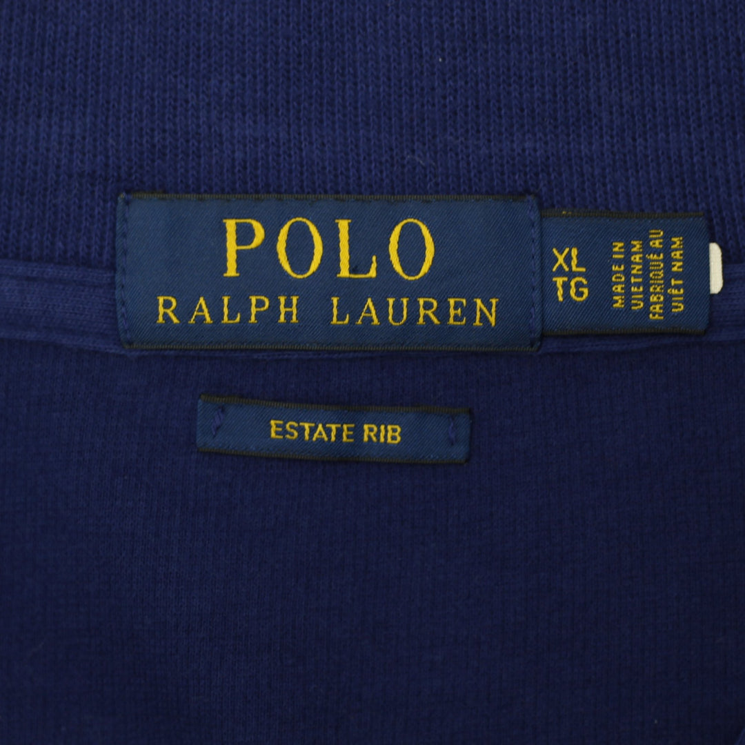 Mens Polo Ralph Lauren Estate Rib Quarter Zip Blue Sweater XL | Migration_Sweaters RL Collection - Back View | Fashion Rerun