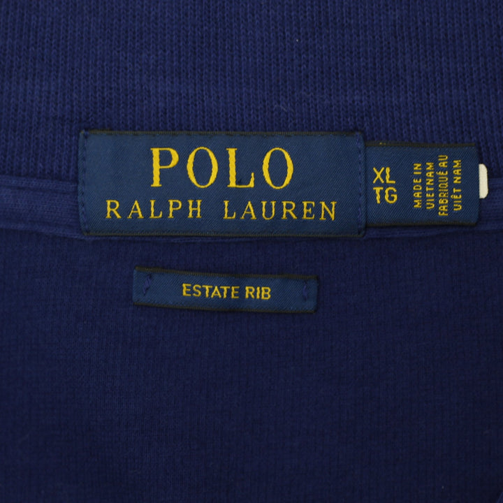 Mens Polo Ralph Lauren Estate Rib Quarter Zip Blue Sweater XL | Migration_Sweaters RL Collection - Back View | Fashion Rerun