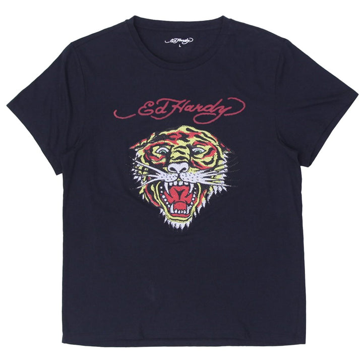 Y2K Mens Ed Hardy Beaded Tiger Black T-Shirt