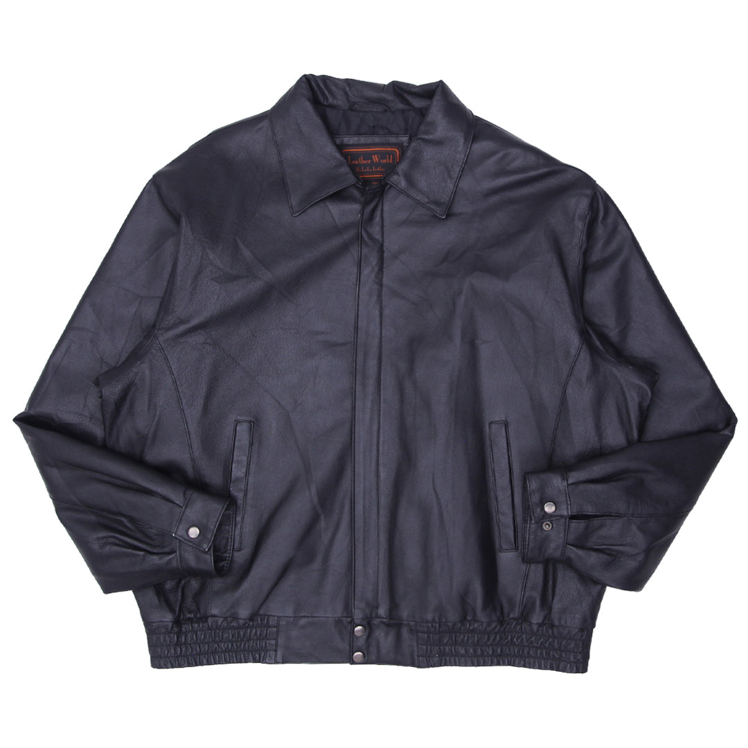 Vintage Leather World Blad Eagle USA Embroidered Full Zip Leather Jacket Black XL - Fashion Rerun Vintage Migration_Jacket