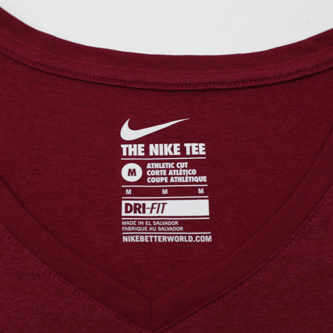 Ladies Nike The Nike Tee Maroon V-Neck Athletic Dri-Fit Activewear Size M