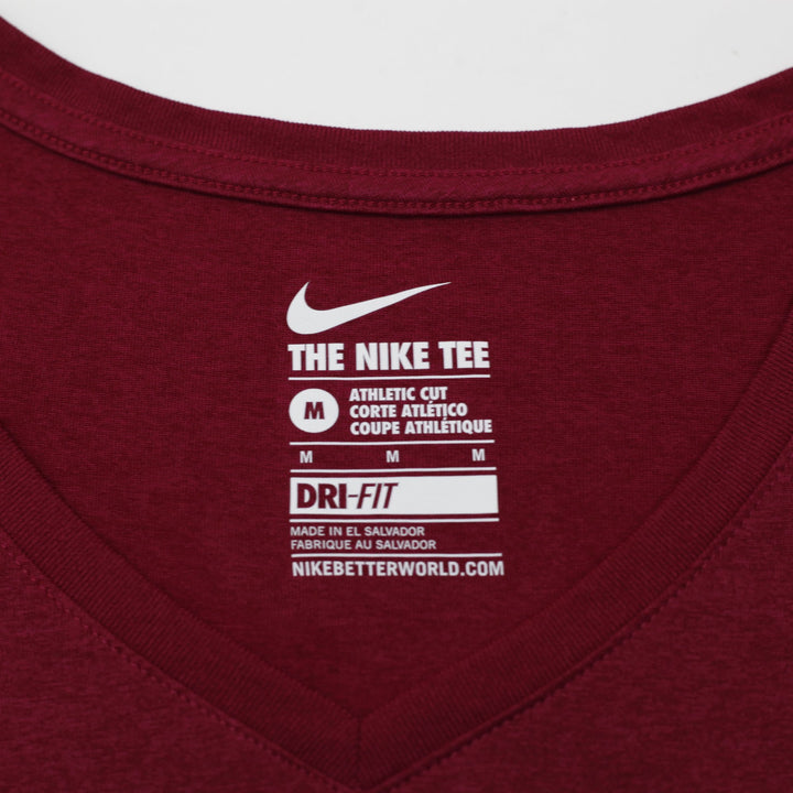 Ladies Nike The Nike Tee Maroon V-Neck Athletic Dri-Fit Activewear Size M