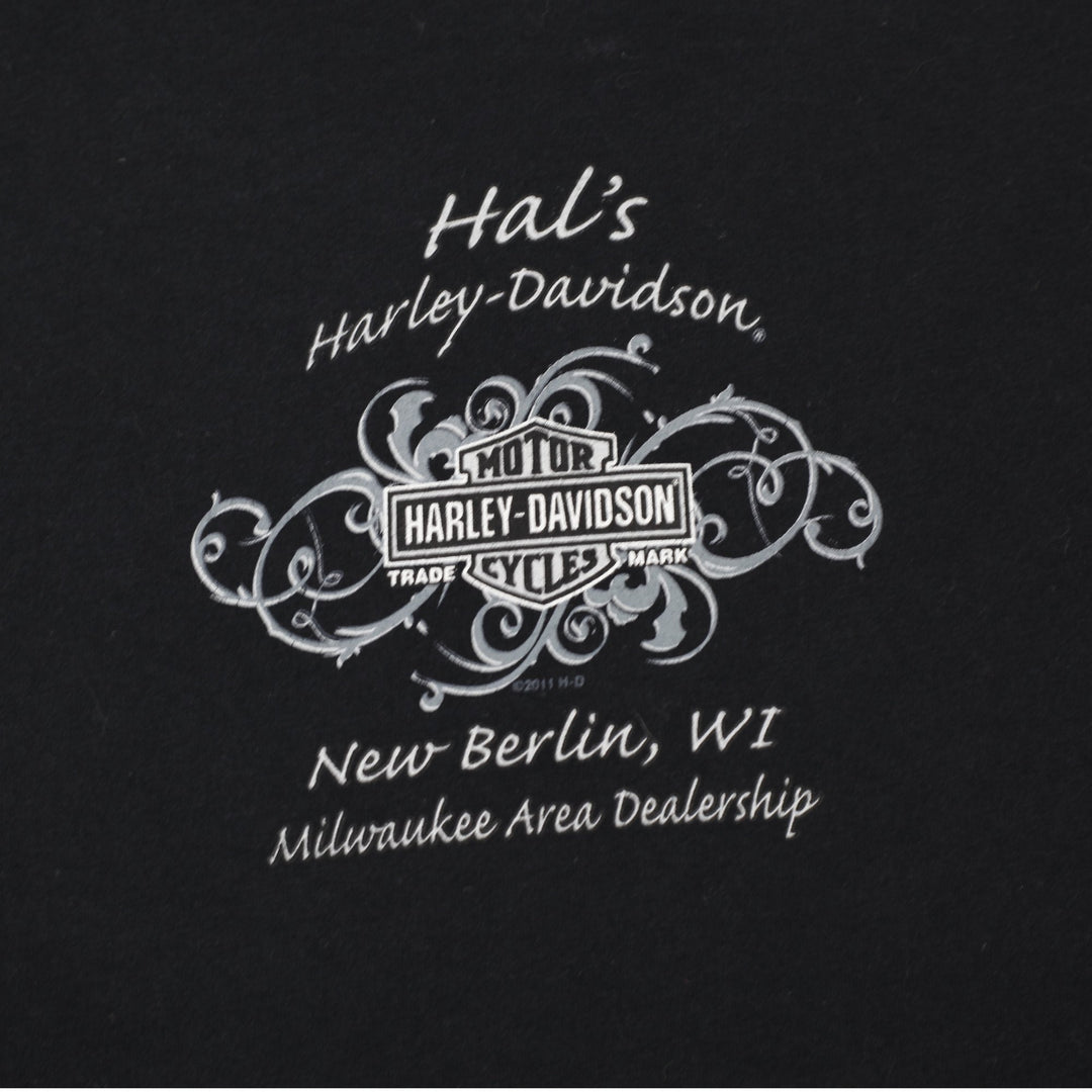 Ladies Harley Davidson T-Shirt Black Rhinestone Graphic Logo