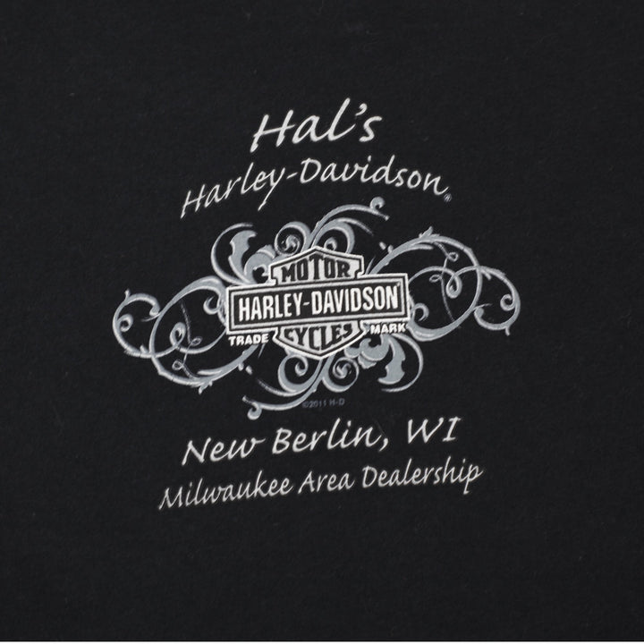 Ladies Harley Davidson T-Shirt Black Rhinestone Graphic Logo