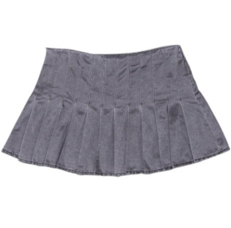 Y2K Ladies Pleated Mini Skirt Gray Studded Punk Style Size XS