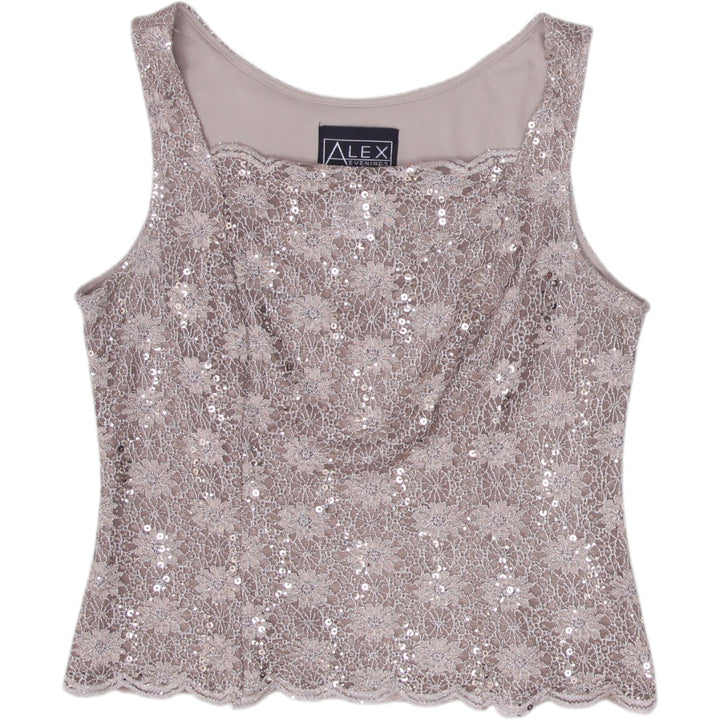 Y2K Ladies Alex Evening Tank Beige Sequin Lace Sleeveless Top