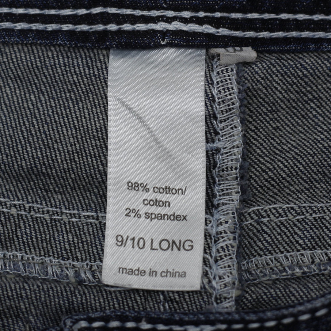 Y2K Ladies Maurices Premium Bootcut Jeans Dark Wash Fleur De Lis Pocket Embroidered Stretch 9/10 Long