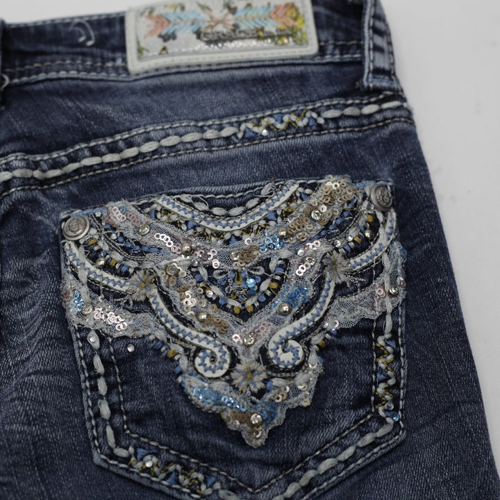 Y2K Ladies Grace in LA Embroidered Distressed Boot Cut Jeans Size 26