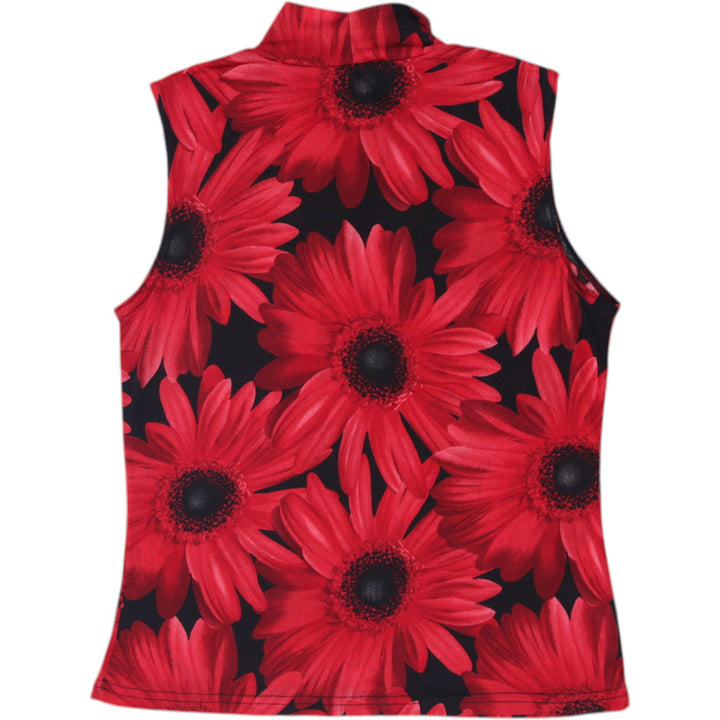 Y2K Ladies Susan Lawrence Red Floral Mock Neck Sleeveless Top Made in USA Size M