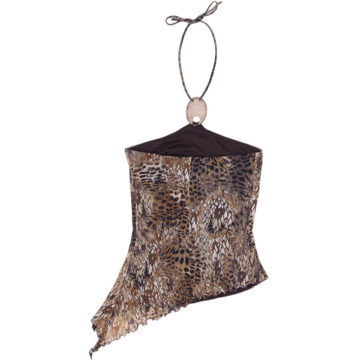 Y2K Ladies Asymmetric Animal Print Halter Top Size M