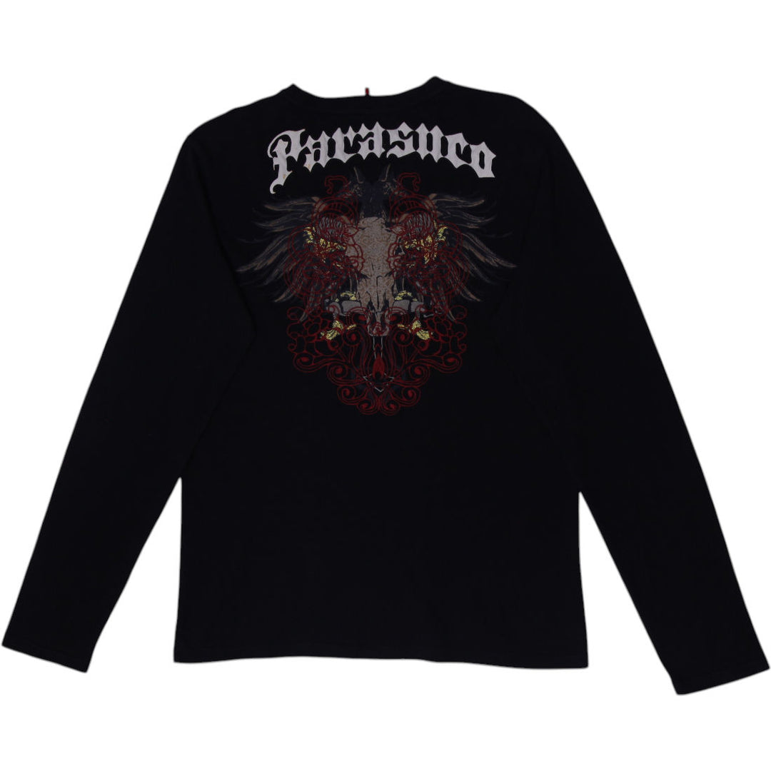 Y2K Mens Parasuco Denim Legend Black Long Sleeve T-Shirt Graphic Design