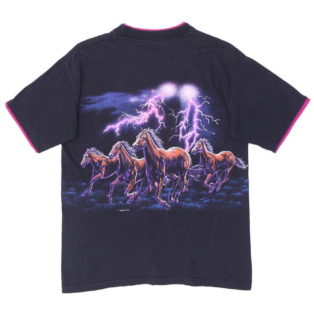 92 Vintage Habitat Horses Lightning Layered T-Shirt Made in USA Signal Sports L - Fashion Rerun Vintage Migration_T-Shirt