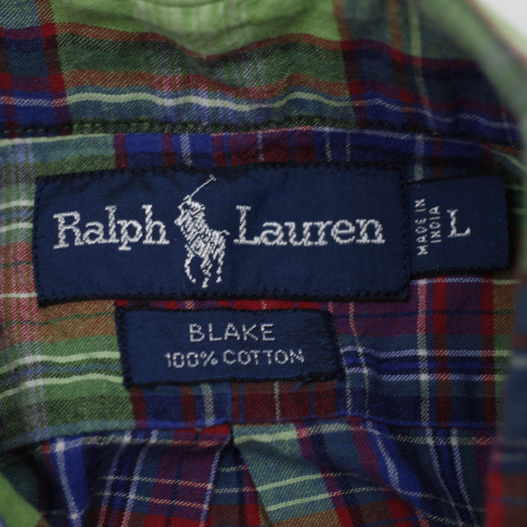Mens Ralph Lauren Blake Plaid Short Sleeve Shirt Green Red Blue Cotton
