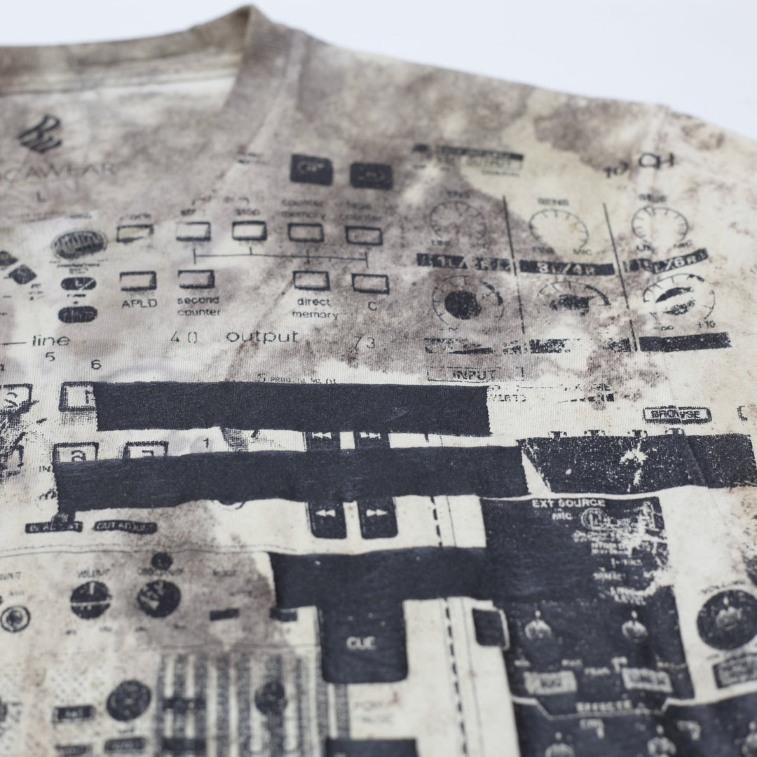 Y2K Mens Rocawear Graphic T-Shirt Beige Distressed Music Print