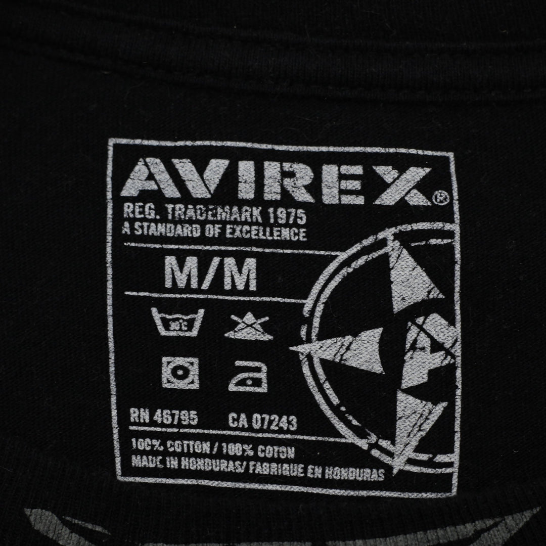 Y2K Mens Avirex Japanese Oni Mask Demon Graphic T-Shirt Black Size M