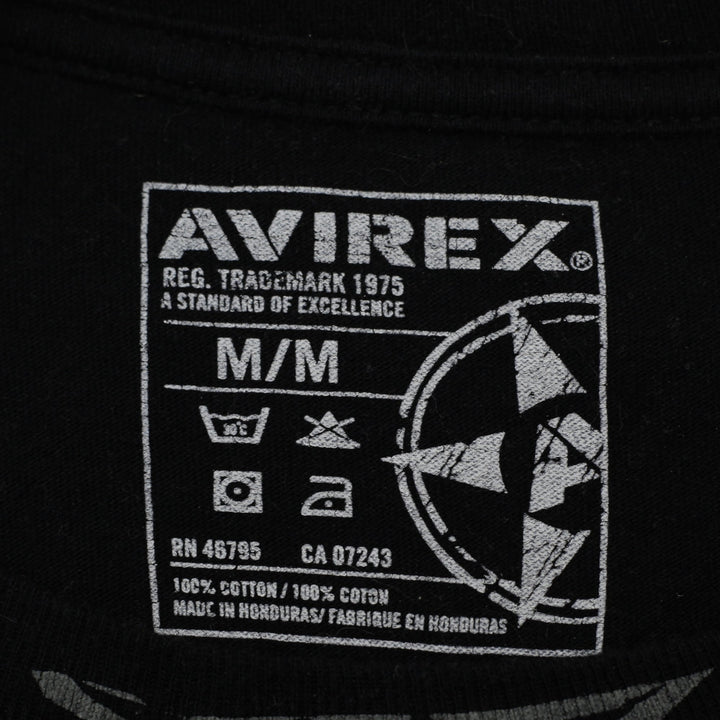 Y2K Mens Avirex Japanese Oni Mask Demon Graphic T-Shirt Black Size M