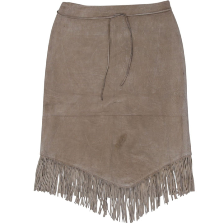 Vintage Ladies Cuir Zebra Leather Suede Fringe Skirt