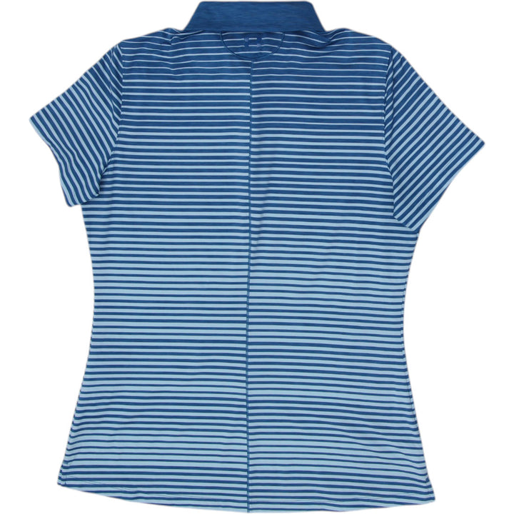 Ladies Under Armour Polo Blue Striped Short Sleeve Fitted Performance Size L