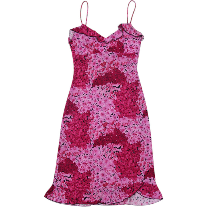 Y2K Ladies La Belle Floral Midi Dress Pink Spaghetti Strap V-Neck Size M