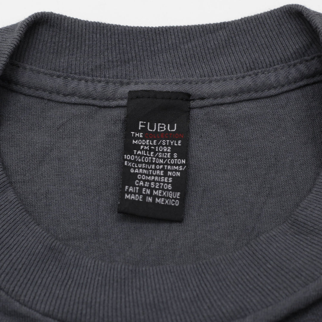 Y2K Mens FUBU T-Shirt Gray Graphic Print Crew Neck Cotton Size S