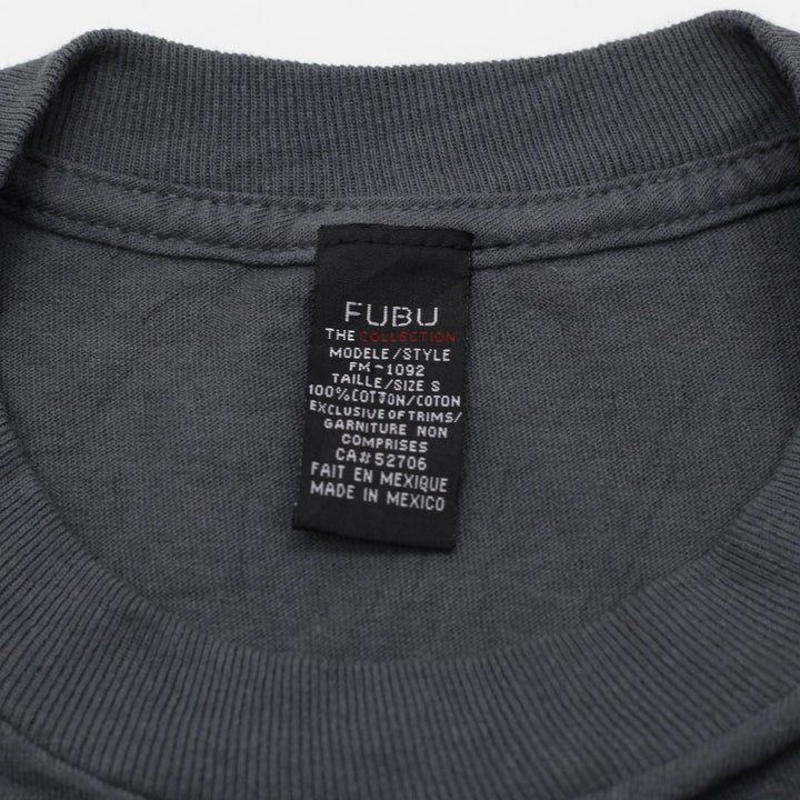 Y2K Mens FUBU T-Shirt Gray Graphic Print Crew Neck Cotton Size S