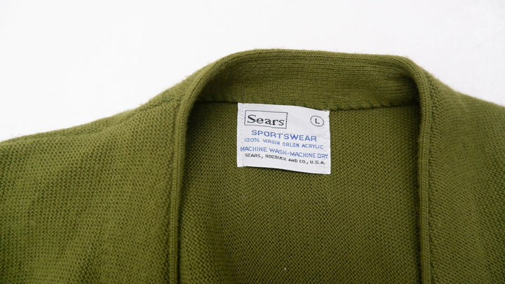 Vintage Mens Sears Cardigan Green Orlon Acrylic Long Sleeve | Migration_Knitwear & Sweaters - Back View | Fashion Rerun