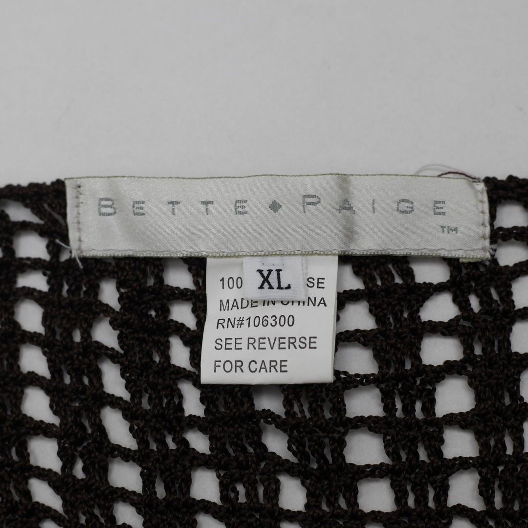 Y2K Ladies Bette Paige Chocolate Brown Crochet Open Knit Top Size XL