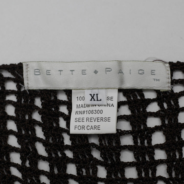 Y2K Ladies Bette Paige Chocolate Brown Crochet Open Knit Top Size XL