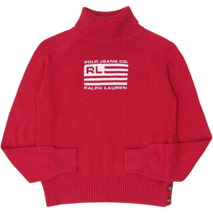 Vintage Ladies Polo Jeans Company Ralph Lauren Red Flag USA Turtleneck Sweater